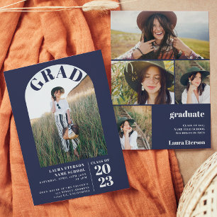 Moderne marineblaue elegante 5 Foto Abschluss Einladung