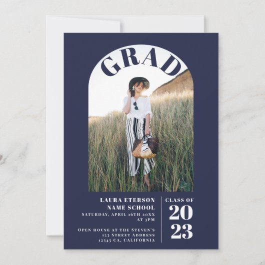 Moderne marineblaue elegante 5 Foto Abschluss Einladung (Vorderseite)