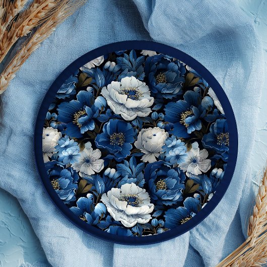 Moderne marineblaue Elfenbein Blumen Hochzeit Papi Pappteller
