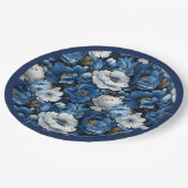 Moderne marineblaue Elfenbein Blumen Hochzeit Papi Pappteller (Schrägansicht)