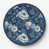 Moderne marineblaue Elfenbein Blumen Hochzeit Papi Pappteller (Vorderseite)