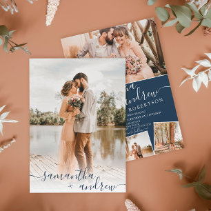 Moderne marineblaue Fotos Hochzeit Einladung