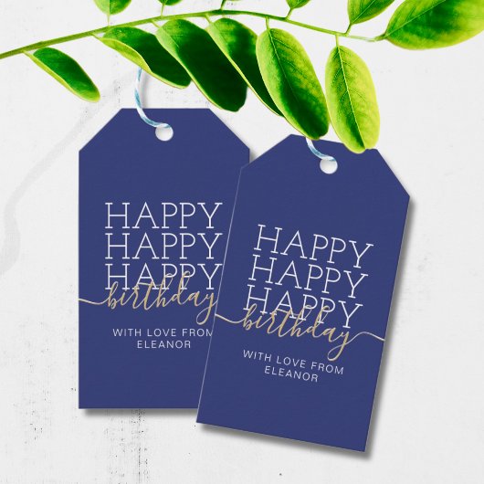 Moderne marineblaue Happy Birthday Geschenketikett Geschenkanhänger