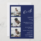 Moderne marineblaue lässige Initialen Foto Hochzei Einladung (Vorderseite)