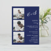 Moderne marineblaue lässige Initialen Foto Hochzei Einladung (Stehend Vorderseite)