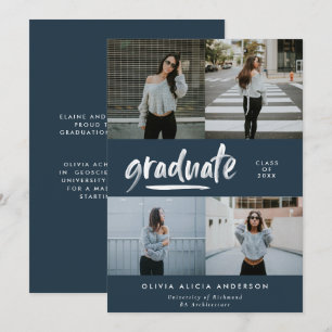 Moderne marineblaue Schrift 4 Foto stilvoller Absc Einladung