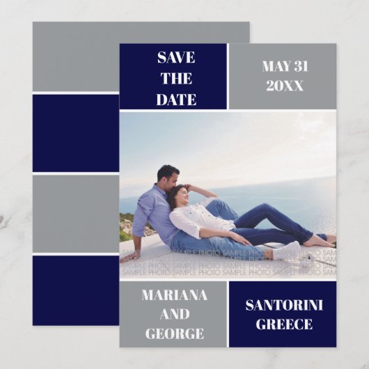 Moderne marinebranche Hochzeit in grauem und blau Save The Date (Vorne/Hinten)