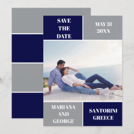 Moderne marinebranche Hochzeit in grauem und blau Save The Date