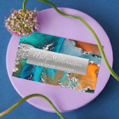 Moderne Marmor Aquarell Silber Türkis Skript Visitenkarte