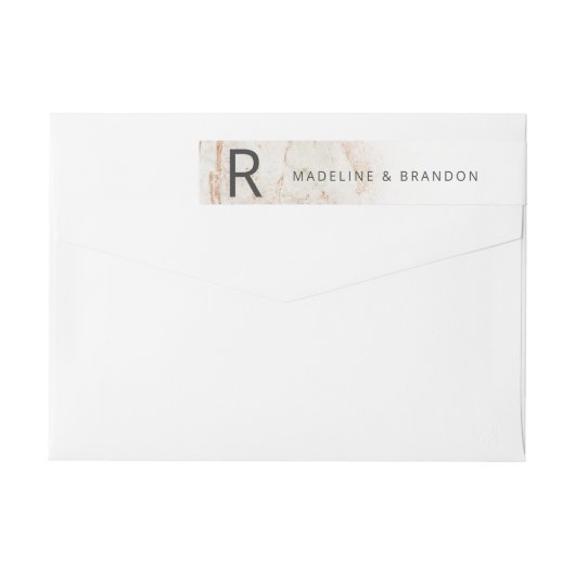 Moderne Marmor-Beige-Herbst-Monogramm-Rücksendeadr (Rückseite)