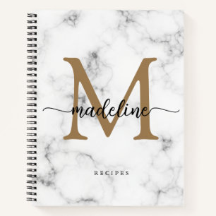 Moderne Marmor-Gold-Mädchen-Schrift-Monogramm-Reze Notizblock