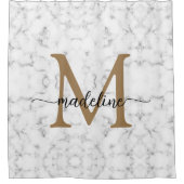 Moderne Marmor Gold Mädchenhaft Skript Monogramm Duschvorhang (Vorderseite)