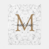 Moderne Marmor Gold Mädchenhaft Skript Monogramm Fleecedecke (Vorderseite)