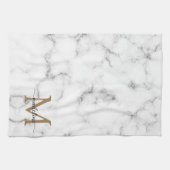 Moderne Marmor Gold Mädchenhaft Skript Monogramm Geschirrtuch (Horizontal)