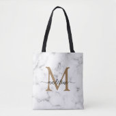 Moderne Marmor Gold Mädchenhaft Skript Monogramm Tasche (Vorderseite)