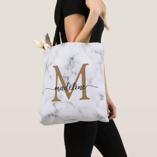 Moderne Marmor Gold Mädchenhaft Skript Monogramm Tasche