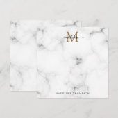 Moderne Marmor Gold Mädchenhaftes Skript Monogramm Mitteilungskarte (Vorne/Hinten)