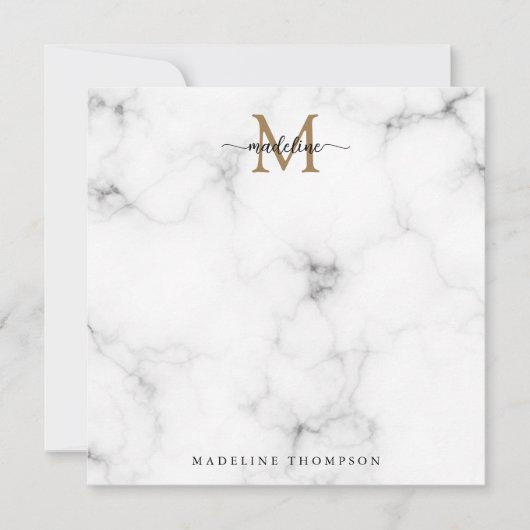 Moderne Marmor Gold Mädchenhaftes Skript Monogramm Mitteilungskarte (Vorderseite)