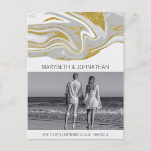 Moderne Marmor & Gold Save the Date Foto Postkarte
