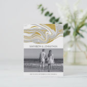 Moderne Marmor & Gold Save the Date Foto Postkarte (Stehend Vorderseite)