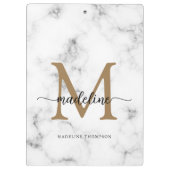 Moderne Marmor-Gold-Schrift-Monogramm Mädchen Klemmbrett (Rückseite)