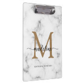 Moderne Marmor-Gold-Schrift-Monogramm Mädchen Klemmbrett (Rechts)