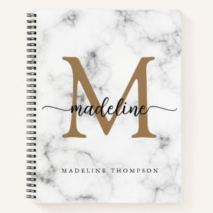 Moderne Marmor-Gold-Schrift-Monogramm Mädchen Notizblock