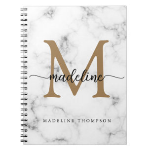 Moderne Marmor-Gold-Schrift-Monogramm Mädchen Notizblock