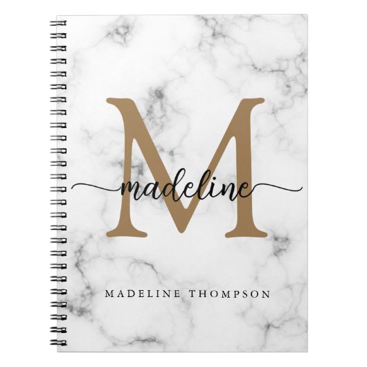 Moderne Marmor-Gold-Schrift-Monogramm Mädchen Notizblock (Vorderseite)