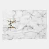 Moderne Marmor-Gold-Schrift-Monogramm Mädchenhaft Geschirrtuch (Horizontal)