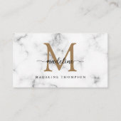 Moderne Marmor-Gold-Schrift-Monogramm-QR-Code Visitenkarte (Vorderseite)