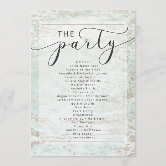 Moderne Marmor in Mint Rose Goldhochzeit Programm (Rückseite)