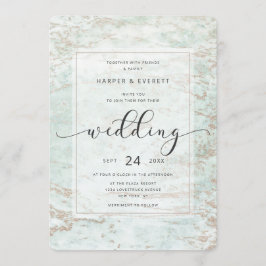 Moderne Marmor in Minze mit Rose Gold Hochzeit Einladung