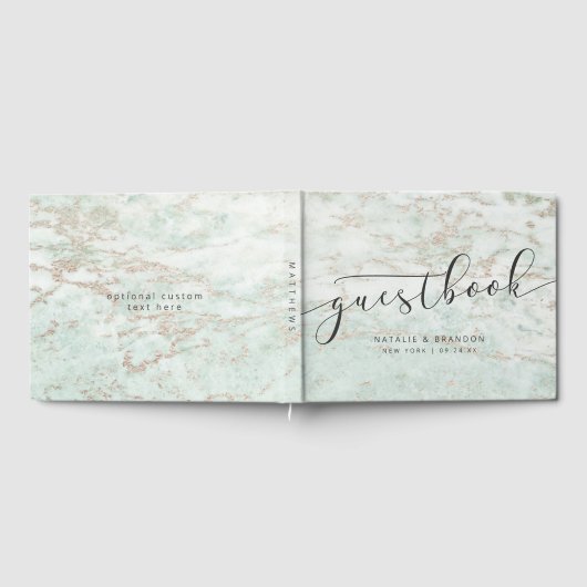 Moderne Marmor in Minze mit Rose Gold Hochzeit Gästebuch (Voll)