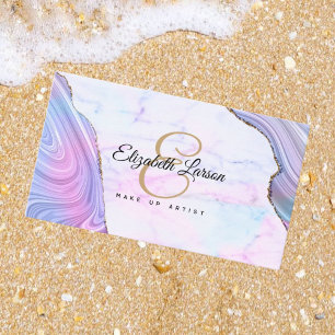 Moderne Marmor-Iris-Glitter-QR-Salon-Make-up Visitenkarte