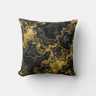 Moderne Marmor-Optik in Schwarz + Gold Luxus  Kissen