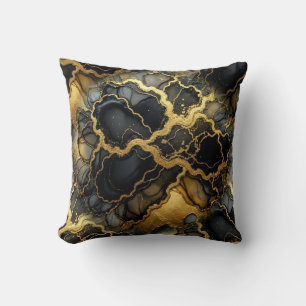 Moderne Marmor-Optik Schwarz + Gold Luxus  Kissen