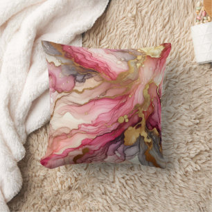 Moderne Marmor-Rosa + Gold Luxus-Alkohol-Tinte Kissen