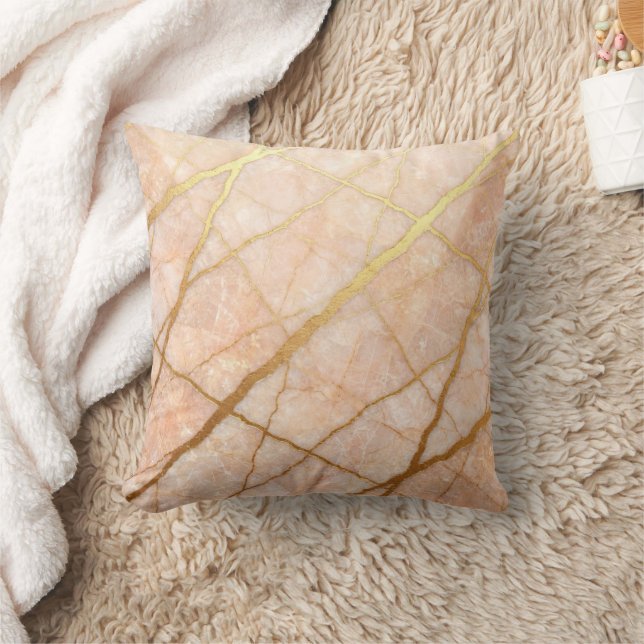 Moderne Marmor-Rosa + Gold Luxus  Kissen (Decke)