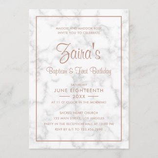 Moderne Marmor Rose Gold Taufe Erster Geburtstag Einladung