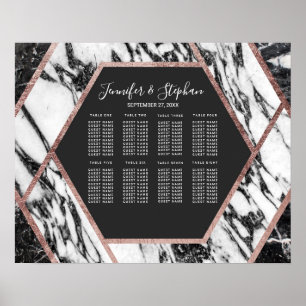 Moderne Marmor Rose Gold Trim Hexagon Seating Char Poster