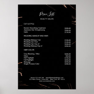 Moderne Marmor Schwarz Roségold Preisliste Poster