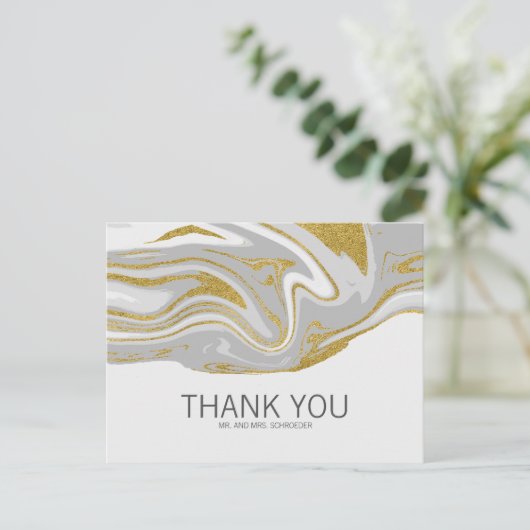 Moderne Marmor und Gold Hochzeit Danke Postcard Postkarte (Stehend Vorderseite)