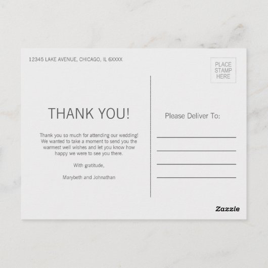 Moderne Marmor und Gold Hochzeit Danke Postcard Postkarte (Rückseite)