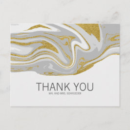 Moderne Marmor und Gold Hochzeit Danke Postcard Postkarte