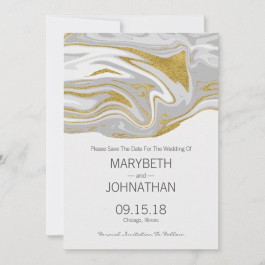 Moderne Marmor- und Gold-Hochzeiten sparen die Dat Save The Date (Vorderseite)