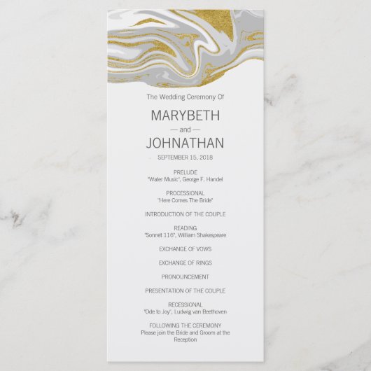 Moderne Marmor- und Gold-Hochzeitskarte Programm (Vorderseite)