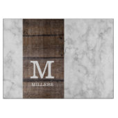 Moderne Marmor- und Holzfamilien Mit Monogramm Schneidebrett (Vorderseite)