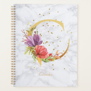 Moderne Marmor-Wasserfarbe Gold-Monogramm Buchstab Planer