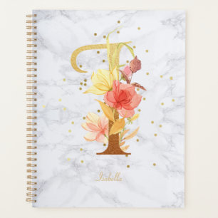 Moderne Marmor-Wasserfarbe Gold-Monogramm Buchstab Planer